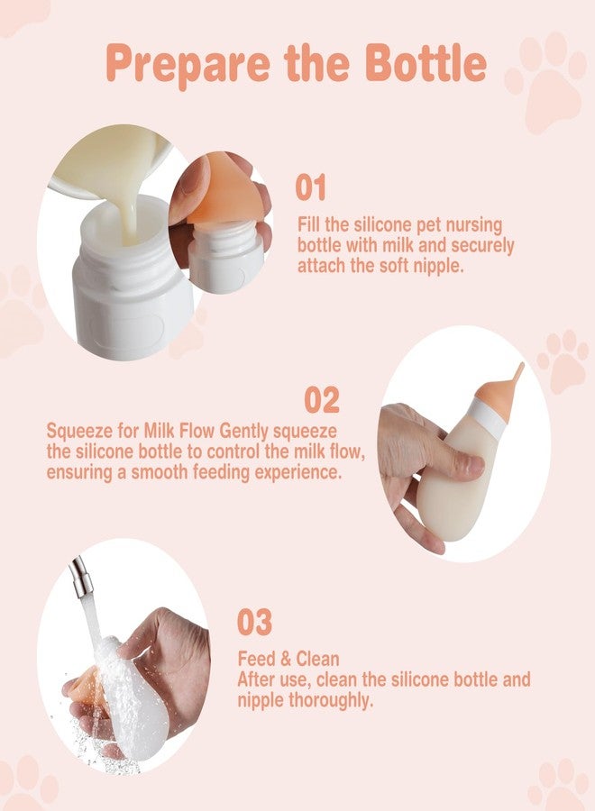 طقم إرضاع القطط الصغيرة من إليفونيكس، زجاجات سيليكون ناعمة قابلة للضغط للجراء لتدفق حليب قابل للتعديل مع حلمة ومحقنة بديلة، مغذي حليب للجراء والقطط حديثة الولادة (أبيض، 3.2 أونصة سائلة) - Image 5