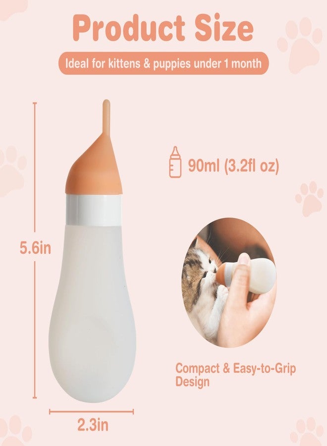 طقم إرضاع القطط الصغيرة من إليفونيكس، زجاجات سيليكون ناعمة قابلة للضغط للجراء لتدفق حليب قابل للتعديل مع حلمة ومحقنة بديلة، مغذي حليب للجراء والقطط حديثة الولادة (أبيض، 3.2 أونصة سائلة) - Image 4