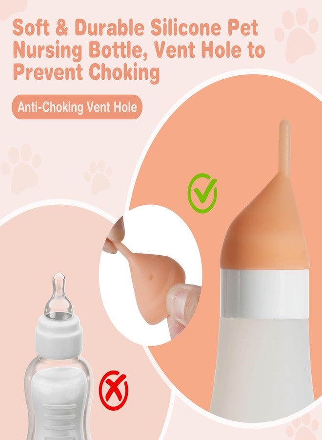 طقم إرضاع القطط الصغيرة من إليفونيكس، زجاجات سيليكون ناعمة قابلة للضغط للجراء لتدفق حليب قابل للتعديل مع حلمة ومحقنة بديلة، مغذي حليب للجراء والقطط حديثة الولادة (أبيض، 3.2 أونصة سائلة) - Image 3