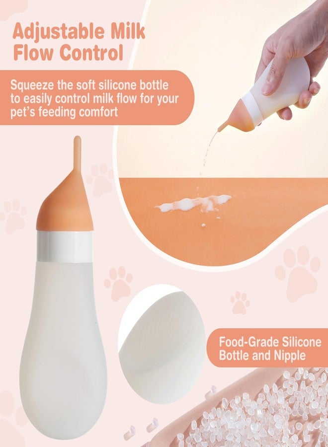 طقم إرضاع القطط الصغيرة من إليفونيكس، زجاجات سيليكون ناعمة قابلة للضغط للجراء لتدفق حليب قابل للتعديل مع حلمة ومحقنة بديلة، مغذي حليب للجراء والقطط حديثة الولادة (أبيض، 3.2 أونصة سائلة) - Image 2