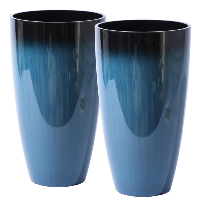 SE SUN-E Plant Pots Large Plastic Planters 2Pack Glossy Blue Outdoor Tall Planter Plant Containers for Garden,Patio,Porch,Front Door,Backyard,Corner Decor Planters For Plants With Drainage Hole & Insert Shelf - Image 1