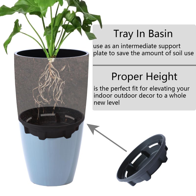 SE SUN-E Plant Pots Large Plastic Planters 2Pack Glossy Blue Outdoor Tall Planter Plant Containers for Garden,Patio,Porch,Front Door,Backyard,Corner Decor Planters For Plants With Drainage Hole & Insert Shelf - Image 4