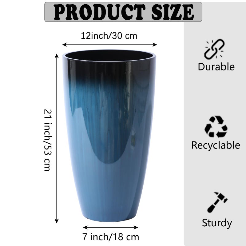 SE SUN-E Plant Pots Large Plastic Planters 2Pack Glossy Blue Outdoor Tall Planter Plant Containers for Garden,Patio,Porch,Front Door,Backyard,Corner Decor Planters For Plants With Drainage Hole & Insert Shelf - Image 3