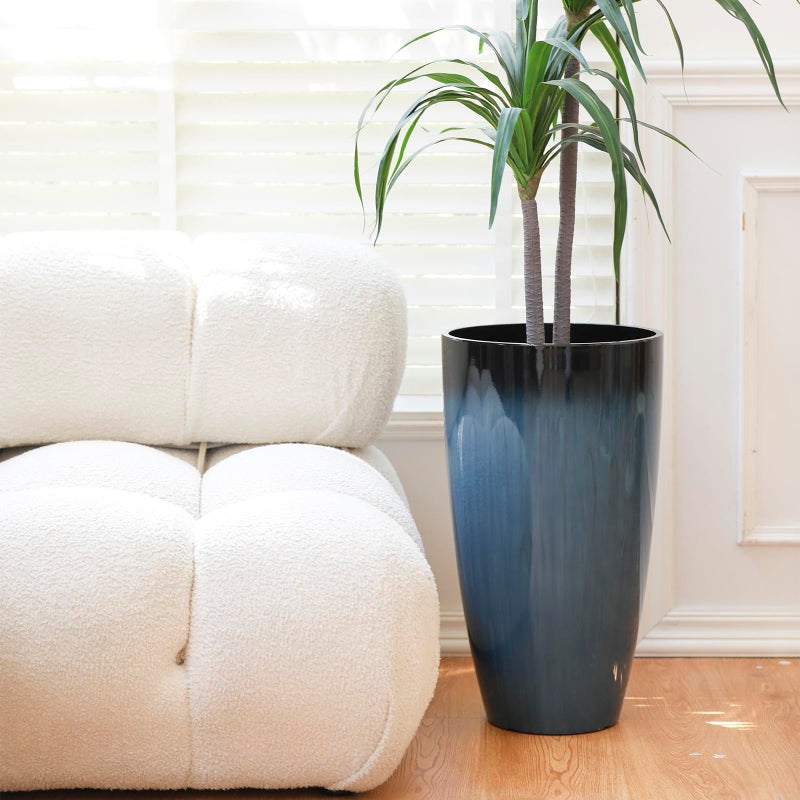 SE SUN-E Plant Pots Large Plastic Planters 2Pack Glossy Blue Outdoor Tall Planter Plant Containers for Garden,Patio,Porch,Front Door,Backyard,Corner Decor Planters For Plants With Drainage Hole & Insert Shelf - Image 2