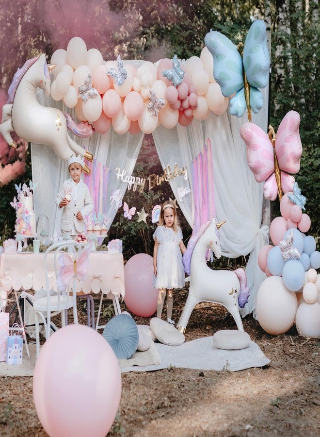 بارتي ديكو بالونات كبيرة وردية على شكل فراشة من PartyDeco مقاس 27.2 بوصة بطابع الفراشة وديكور حفلات أعياد الميلاد والزفاف الصيفية، بالونات بألوان الباستيل لحفلات استقبال المولود الجديد وحفلات الزفاف للفتيات - Image 4