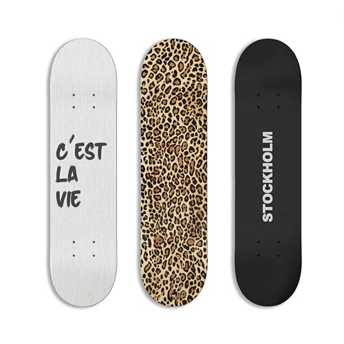 TwoDays Stockholm Style Skateboard Wall Decor Modern Wall Mount Art Set for Mens Apartment Dorm Cool Cheetah Print Skate Deck Trendy Skater Room Design Set of 3 - Image 1