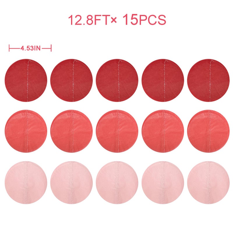 pinkblume 192 Ft Red Party Decorations Ombre Red Polka Dot Backdrop Streamer Tissue Paper Circle Dots Hanging Garland for Birthday Graduation Engagement Wedding Anniversary Valentines Holiday Hen Party Supplies - Image 2