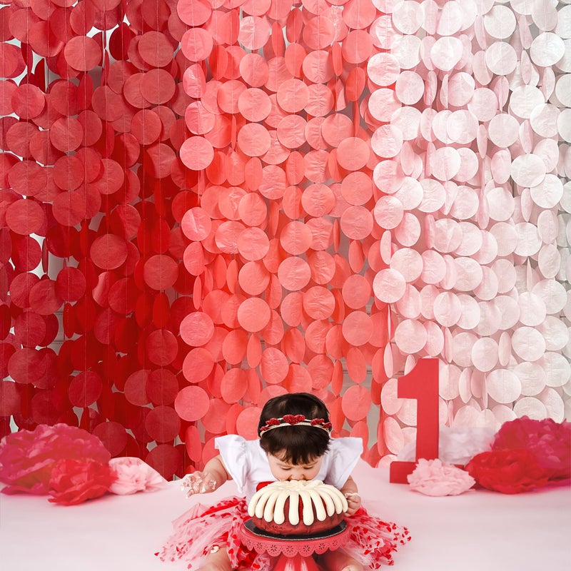 pinkblume 192 Ft Red Party Decorations Ombre Red Polka Dot Backdrop Streamer Tissue Paper Circle Dots Hanging Garland for Birthday Graduation Engagement Wedding Anniversary Valentines Holiday Hen Party Supplies - Image 5