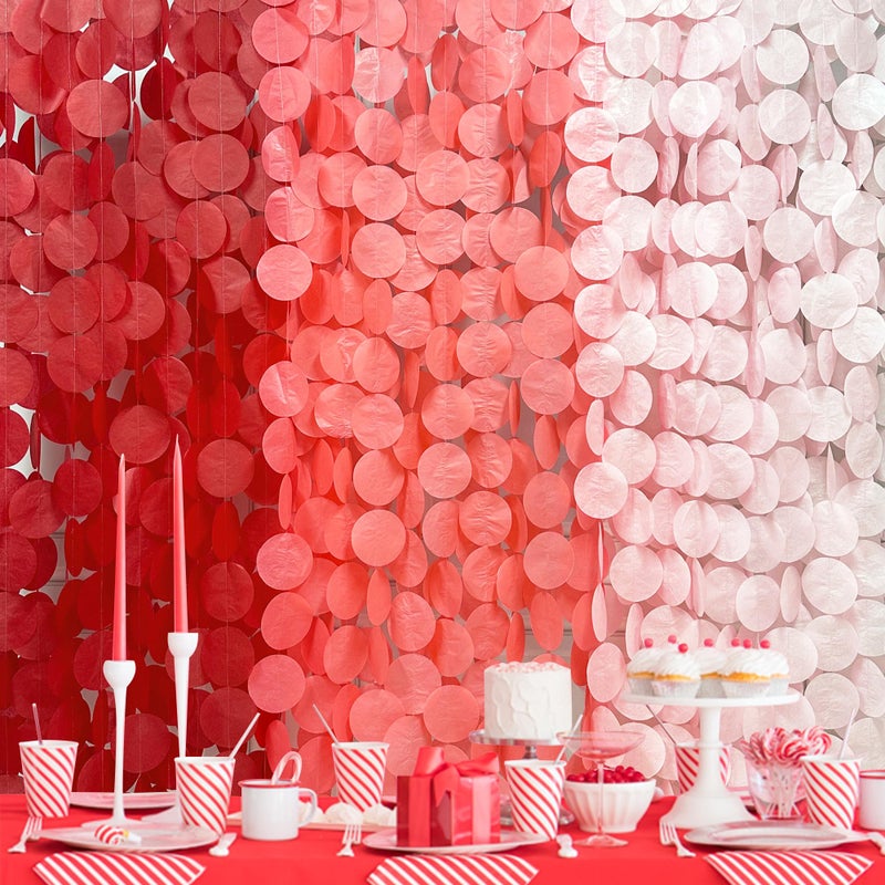 pinkblume 192 Ft Red Party Decorations Ombre Red Polka Dot Backdrop Streamer Tissue Paper Circle Dots Hanging Garland for Birthday Graduation Engagement Wedding Anniversary Valentines Holiday Hen Party Supplies - Image 1