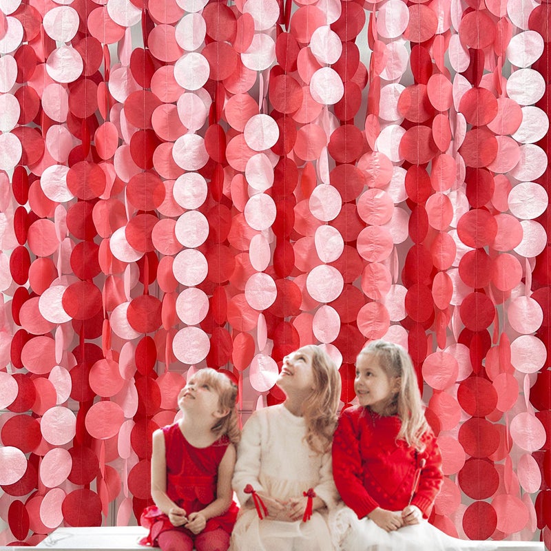 pinkblume 192 Ft Red Party Decorations Ombre Red Polka Dot Backdrop Streamer Tissue Paper Circle Dots Hanging Garland for Birthday Graduation Engagement Wedding Anniversary Valentines Holiday Hen Party Supplies - Image 4