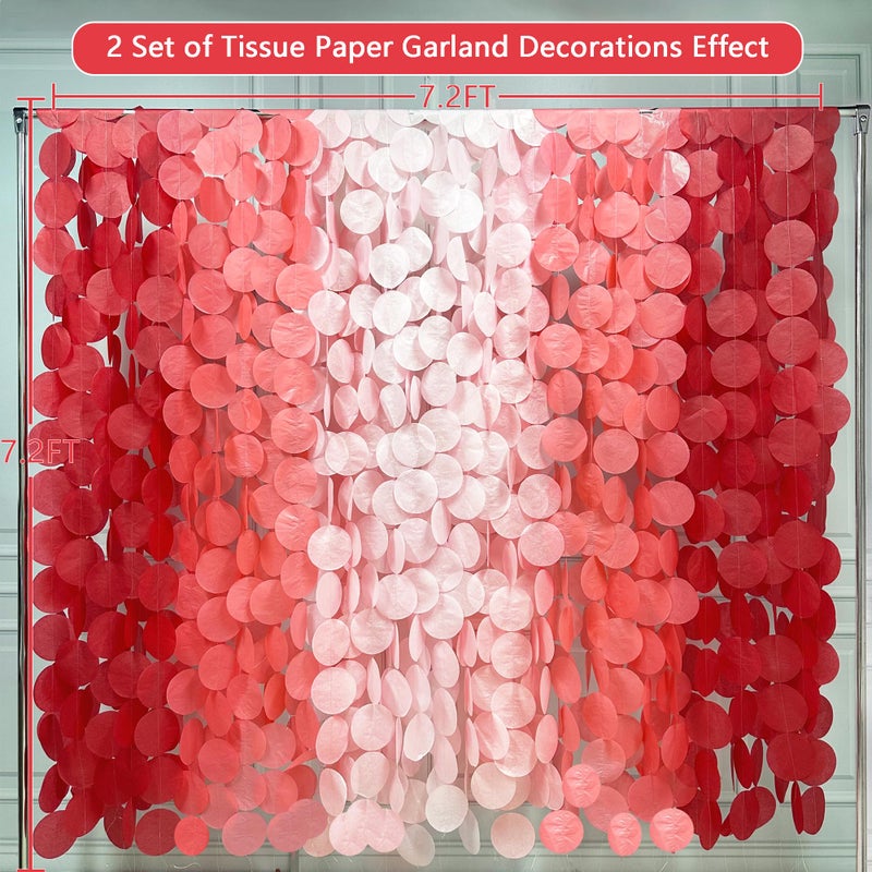 pinkblume 192 Ft Red Party Decorations Ombre Red Polka Dot Backdrop Streamer Tissue Paper Circle Dots Hanging Garland for Birthday Graduation Engagement Wedding Anniversary Valentines Holiday Hen Party Supplies - Image 3