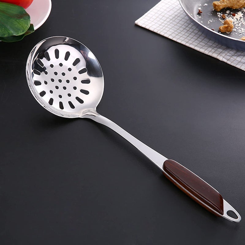 Primetan 1 Pcs Skimmer Slotted Spoon Stainless Steel with Long Handle Colander for Kitchen Dining Hot Pot Frying Strainer Ergonomic Design Thickened Heavy Duty 1 Pcs Wood Pattern Skimmer J - Image 3