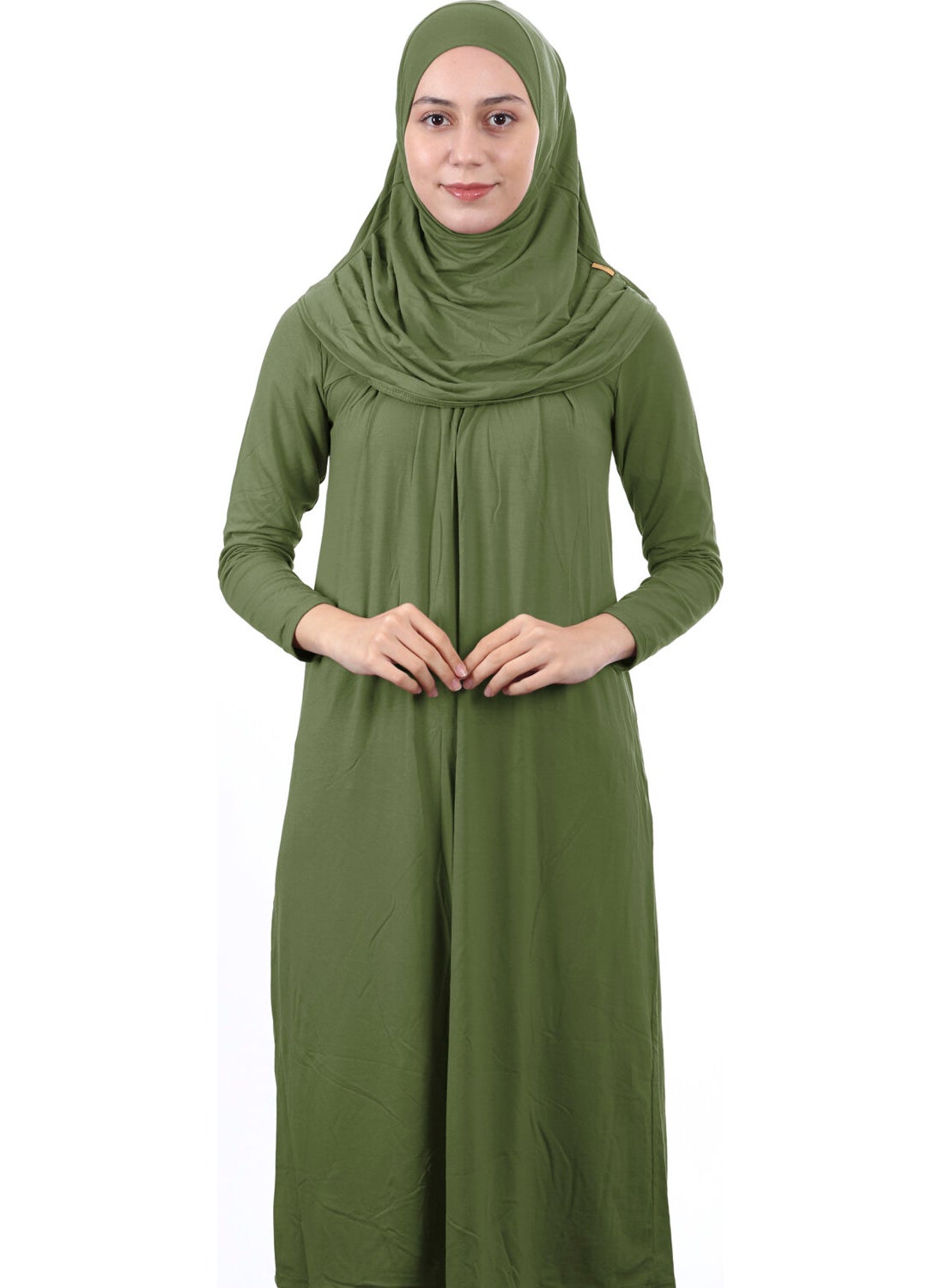 İhvan Online Waiter Boy 12-15 Years Old Khaki One Piece Women's Prayer Dress with Headscarf  - Image 1