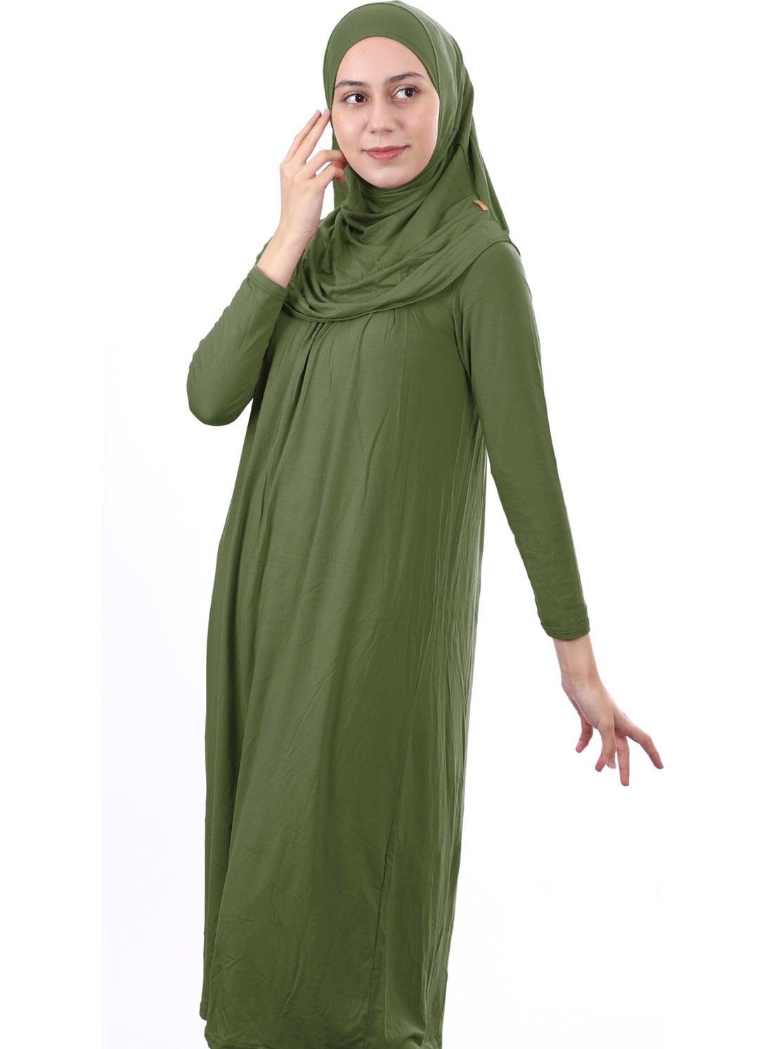 İhvan Online Waiter Boy 12-15 Years Old Khaki One Piece Women's Prayer Dress with Headscarf  - Image 2