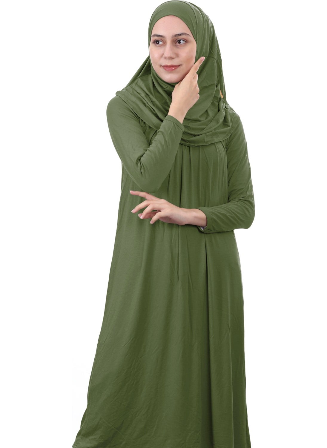 İhvan Online Waiter Boy 12-15 Years Old Khaki One Piece Women's Prayer Dress with Headscarf  - Image 3