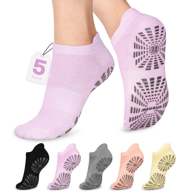 unenow 5 Pairs Pilates Socks for Women Non Slip Socks with Grips for Yoga Hospital Barre Barefoot - Image 1