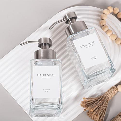 UUJOLY Foaming Soap Dispenser with Stainless Steel Pump, 12oz Refillable Glass Liquid Dish Soap Bottles for Bathroom, Kitchen Sink, Home Decor - Image 2