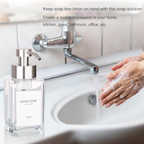 UUJOLY Foaming Soap Dispenser with Stainless Steel Pump, 12oz Refillable Glass Liquid Dish Soap Bottles for Bathroom, Kitchen Sink, Home Decor - Image 5