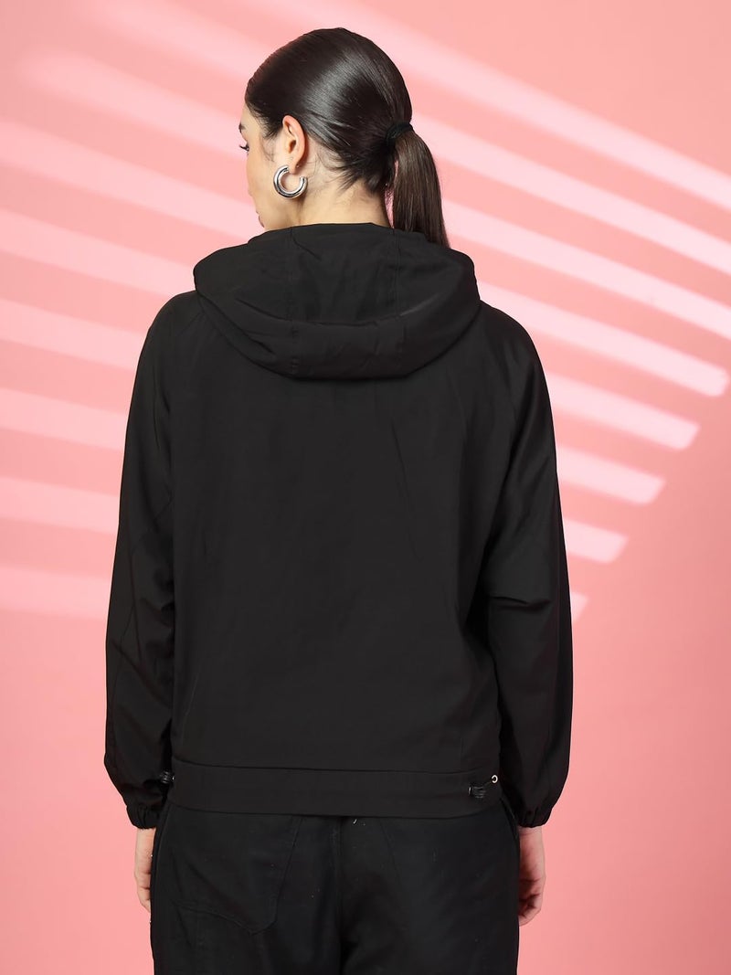 CHKOKKO Womens Stylish Oversized Windcheater Jacket with Zip Closure Lightweight Sportswear for Running Travel Hiking Outdoor and Rainy Season Wear Black L - Image 2