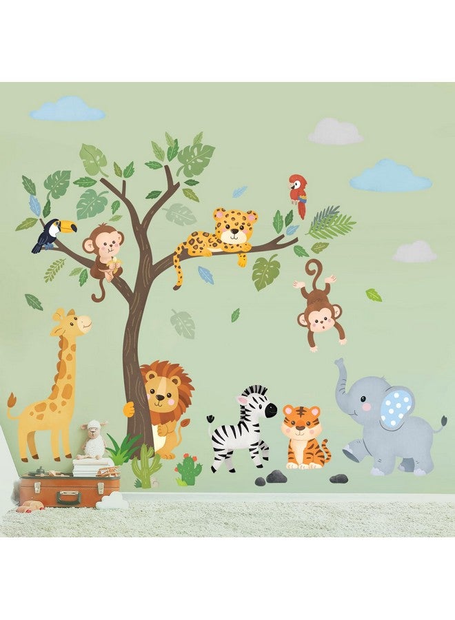 DECOWALL SG2-2418 Safari Animals and Tree Wall Stickers Decals Elephant Giraffe Lion Baby Nursery Kids Bedroom Living Room Décor Daycare Boy Girl Playroom Peel and Stick Art - Image 3