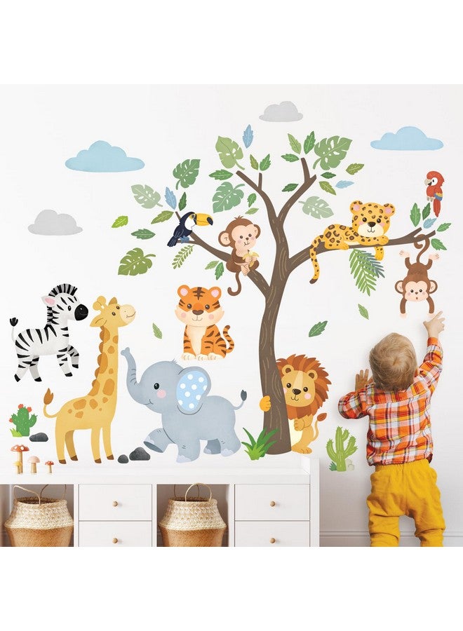 DECOWALL SG2-2418 Safari Animals and Tree Wall Stickers Decals Elephant Giraffe Lion Baby Nursery Kids Bedroom Living Room Décor Daycare Boy Girl Playroom Peel and Stick Art - Image 2