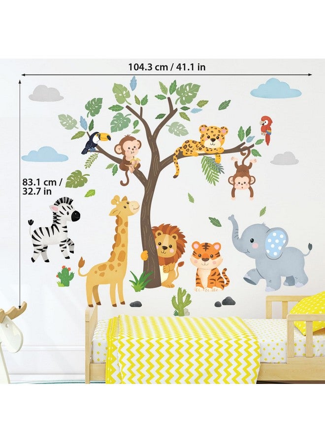 DECOWALL SG2-2418 Safari Animals and Tree Wall Stickers Decals Elephant Giraffe Lion Baby Nursery Kids Bedroom Living Room Décor Daycare Boy Girl Playroom Peel and Stick Art - Image 5