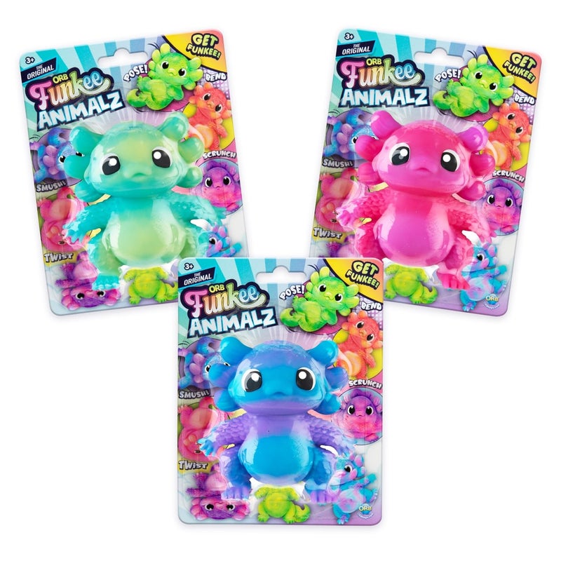 The Orb Factory ORB Funkee Animalz Squishy Axolotl Toy Mega 3 Pack Adorable Stretchy Axolotl Squishy Toys Fun Axolotl Squishies Stress Ball Toys Sensory and Fidget Funkee Monkee Axolotl Toys for Kids and Adults - Image 2