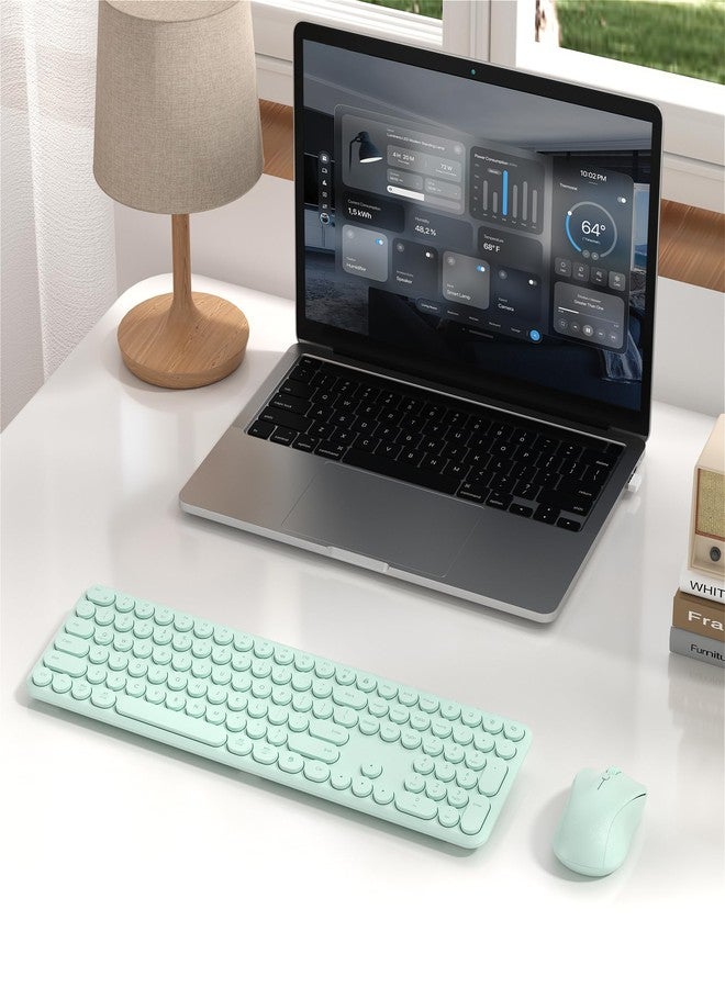 MPTOG Wireless Keyboard and Mouse Set - MPTOG Full-Sized 110Pcs Slim Round Key Design, Quiet Typing, Adjustable DPI Ergonomic Mouse, Wireless Combo for PC, Mac, Laptop, Tablets(Mint Green) - Image 3