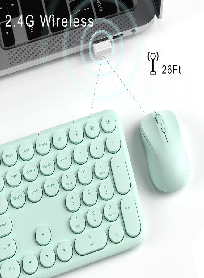 MPTOG Wireless Keyboard and Mouse Set - MPTOG Full-Sized 110Pcs Slim Round Key Design, Quiet Typing, Adjustable DPI Ergonomic Mouse, Wireless Combo for PC, Mac, Laptop, Tablets(Mint Green) - Image 5