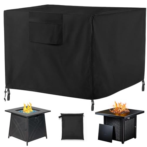 havyduti Fire Pit Cover with Air Vents and Handles Square 28 inch28 L x 28 W x 25 H Fire Pits Table Covers Buildin Buckle Straps and Adjustable Drawstring Heavyduty and Weatherresistant Oxford Fabric - Image 1
