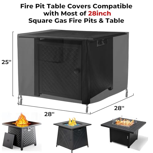 havyduti Fire Pit Cover with Air Vents and Handles Square 28 inch28 L x 28 W x 25 H Fire Pits Table Covers Buildin Buckle Straps and Adjustable Drawstring Heavyduty and Weatherresistant Oxford Fabric - Image 3