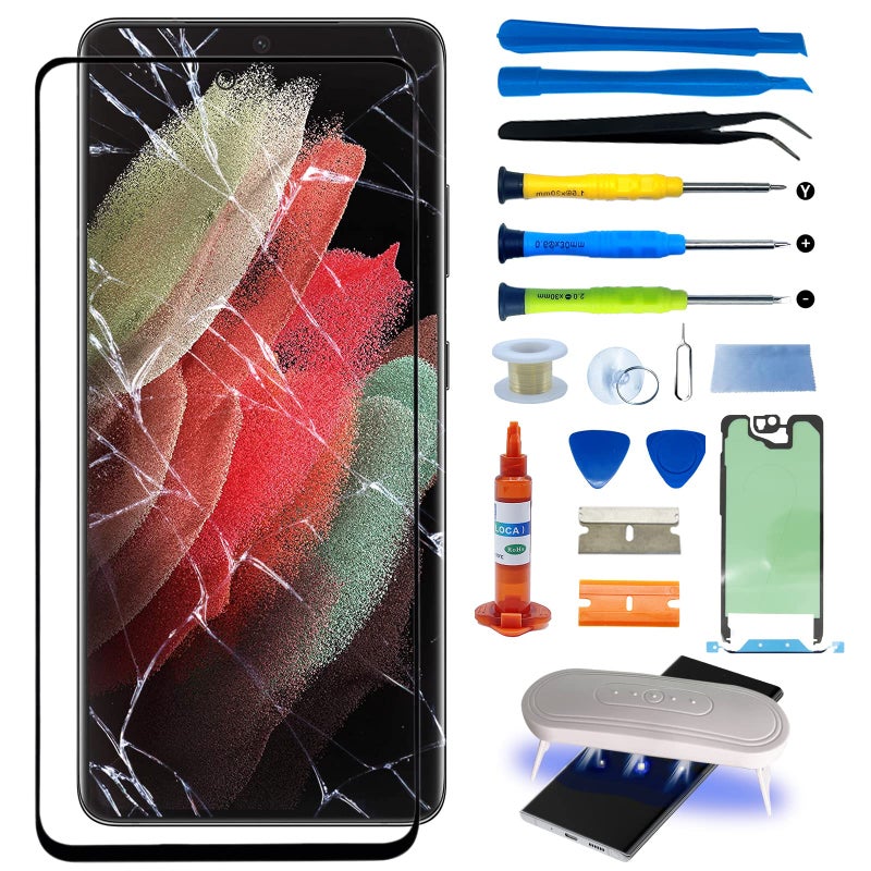 Agzssl for Samsung Galaxy S21 Ultra Front Glass Repair Kit Screen Replacement Outer Glass Screen incl Waterpoof Frame AdhesiveRepair Glue and Lamp Tool KitNo DigitizerNo LCD 68 inch - Image 2