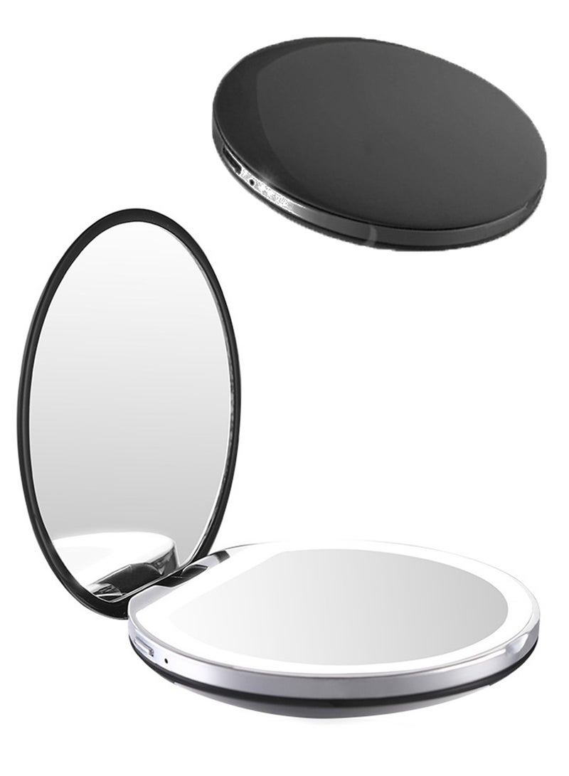 Sharpdo Handheld Folding Makeup Mirror with LED Light,USB Rechargeable 7.5*7.5*2CM - Image 1