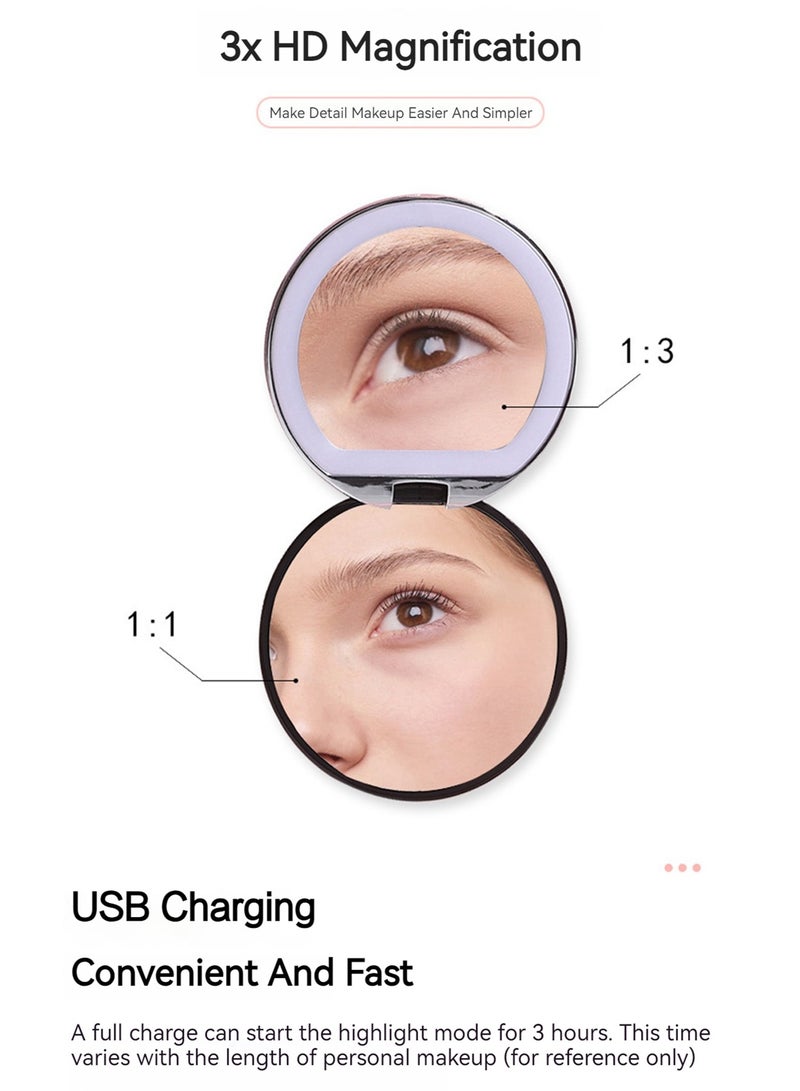 Sharpdo Handheld Folding Makeup Mirror with LED Light,USB Rechargeable 7.5*7.5*2CM - Image 3