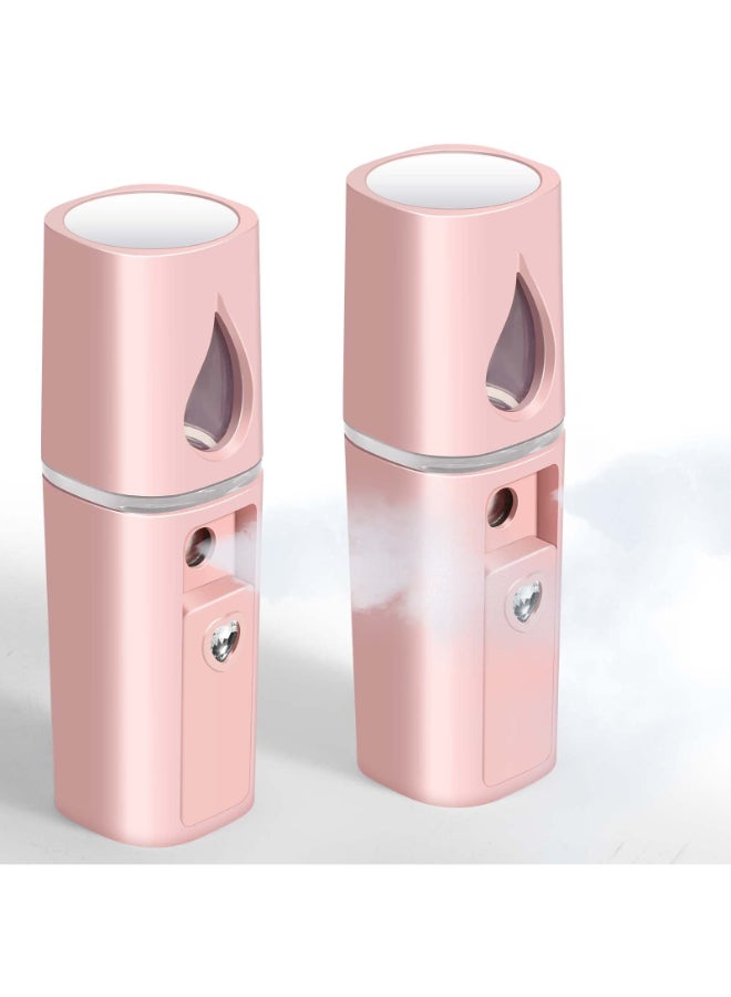 GIVERARE 2 Pack Nano Facial Steamer Handy Mini Mister with Mirror USB Rechargeable Mist Sprayer Visual Water Tank MoisturizingHydrating for Face Makeup Skin Care Eyelash ExtensionsPink - Image 2