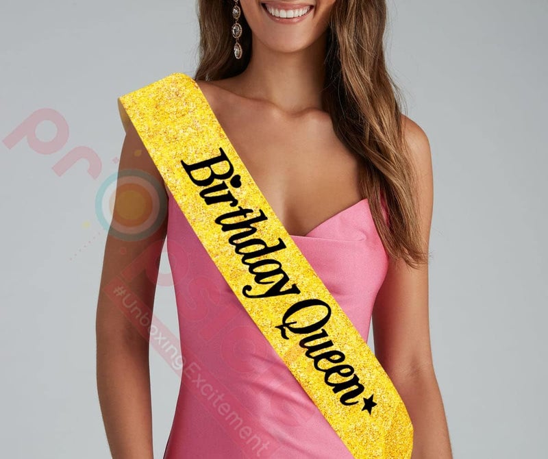 Propsicle Happy Birthday Silk Sash, Pack of 1, Golden Glitter Girl Sash Princess Theme Party Decoration Item for Women 16th Year Item - Image 4