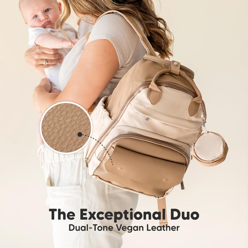 KeaBabies Diaper Bag Backpack - Multifunctional Travel Diaper Back Packs, Maternity Baby Changing Bags, Compact 12L Capacity, PU Leather, Waterproof, Unisex, Nappy Changing Pad (Latte) - Image 5