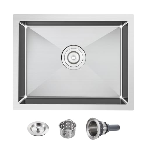 POPFLY 20×17 Inch Undermount Kitchen Sink, Small Wet Bar Prep Sink, 18 Gauge Stainless Steel Single Bowl 9 Inch Deep Rv Sink, Brushed Fregadero De Cocina - Image 1