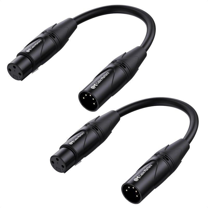 Cable Matters 2-Pack 5 Pin to 3 Pin DMX Lighting Cable - 6 Inches, 5Pin Male to 3Pin Female XLR/DMX Adapter Cable, Black - Image 1
