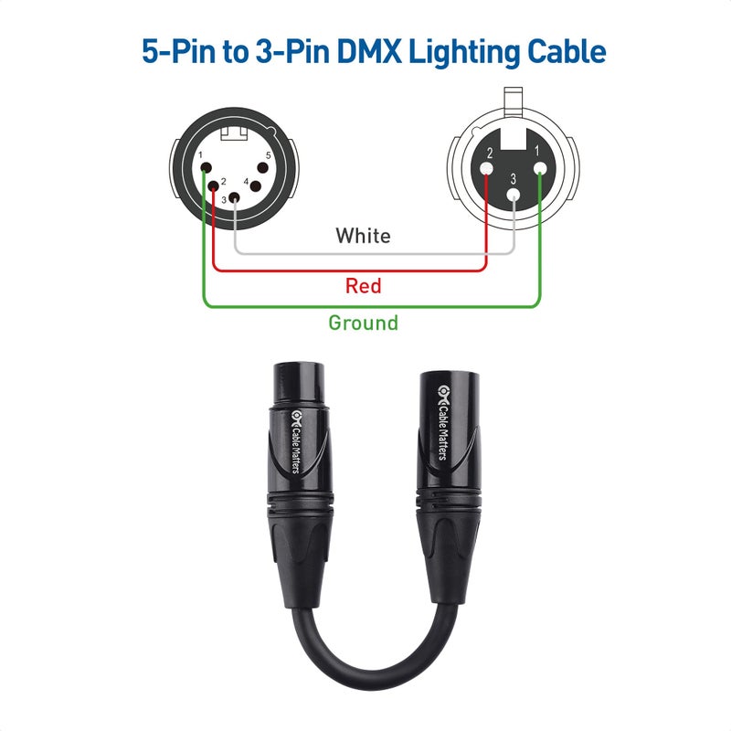 Cable Matters 2-Pack 5 Pin to 3 Pin DMX Lighting Cable - 6 Inches, 5Pin Male to 3Pin Female XLR/DMX Adapter Cable, Black - Image 2