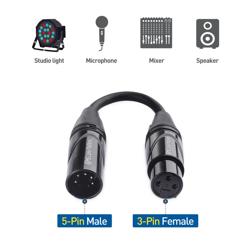Cable Matters 2-Pack 5 Pin to 3 Pin DMX Lighting Cable - 6 Inches, 5Pin Male to 3Pin Female XLR/DMX Adapter Cable, Black - Image 4