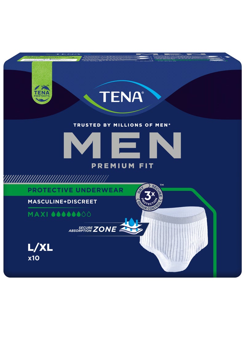 Tena بنطلونات TENA للرجال ماكسي، ملائمة ممتازة، بنطلونات للكبار، مقاس متوسط، 10 قطع  - Image 1