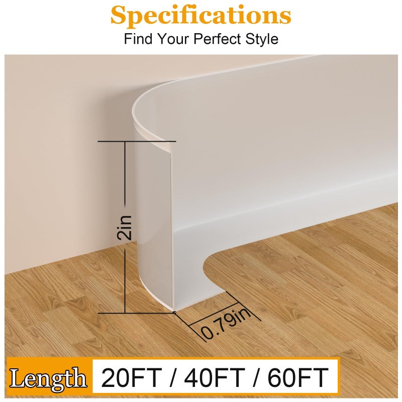 Nayotaa Self-Adhesive Flexible Baseboard Molding Trim â€“ 20 Ft Vinyl Wall Base for Curved Walls and Uneven Floors, Protect or Decorate Apartment, Kitchen, Bathroom Walls, Waterproof Peel and Stick Installation - Image 5