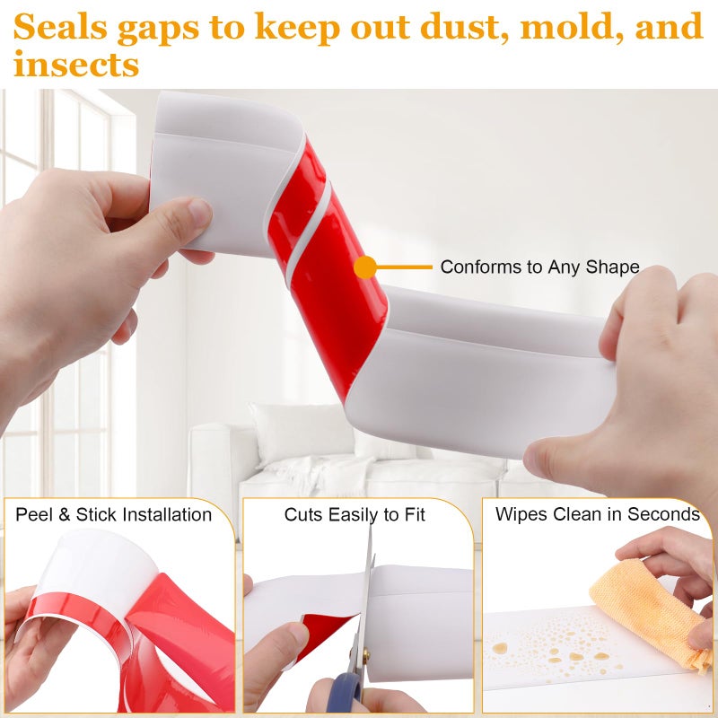 Nayotaa Self-Adhesive Flexible Baseboard Molding Trim â€“ 20 Ft Vinyl Wall Base for Curved Walls and Uneven Floors, Protect or Decorate Apartment, Kitchen, Bathroom Walls, Waterproof Peel and Stick Installation - Image 4