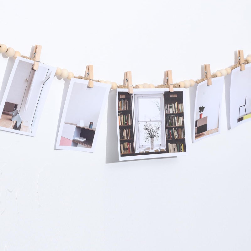 WSICSE Hanging Photo Display Wall Decor, 3Pcs Boho Wooden Bead Garland Picture Banner Collage Picture Card Frame Holder with 30Clips, 24 Wooden Pegs for Bedroom, Living Room Teen Girl Gifts - Image 3