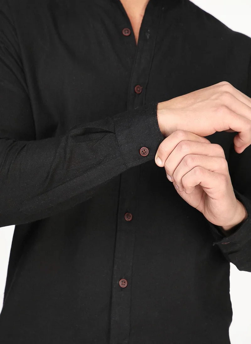 Urbano Fashion  Urbano Fashion Men's Black Linen Blend Full Sleeve Relaxed Fit Mandarin Collar Casual Solid Shirt for Men | Best Price UAE