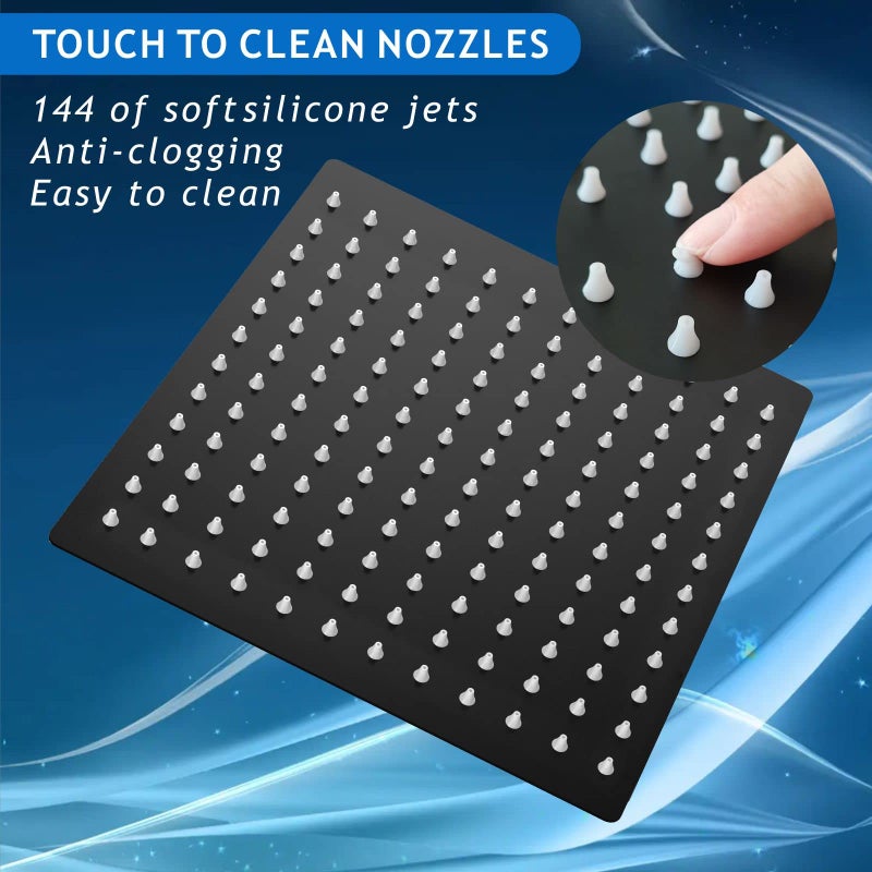 Voolan Rain Shower Head - High Flow Large Rainfall Shower Heads Made of Stainless Steel - Waterfall Bathroom Square Showerhead - Ceiling or Wall Mount (12" Black) - Image 3