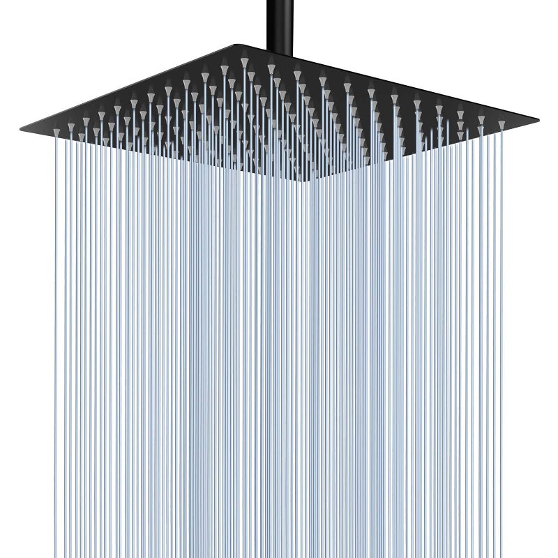 Voolan Rain Shower Head - High Flow Large Rainfall Shower Heads Made of Stainless Steel - Waterfall Bathroom Square Showerhead - Ceiling or Wall Mount (12" Black) - Image 1