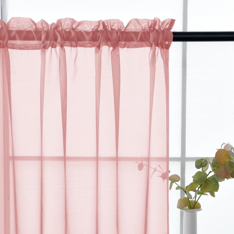 youleyar Solid Sheer Rod Pocket Curtain Voile Draperies 2 Panels White Beige Black Grey Coffee 52 Inch Width 84 Inch Long 1 Pair for Kitchen Bedroom Children Living Room Yard (Blush,52Wï½˜84L) - Image 2