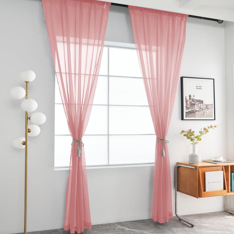 youleyar Solid Sheer Rod Pocket Curtain Voile Draperies 2 Panels White Beige Black Grey Coffee 52 Inch Width 84 Inch Long 1 Pair for Kitchen Bedroom Children Living Room Yard (Blush,52Wï½˜84L) - Image 3
